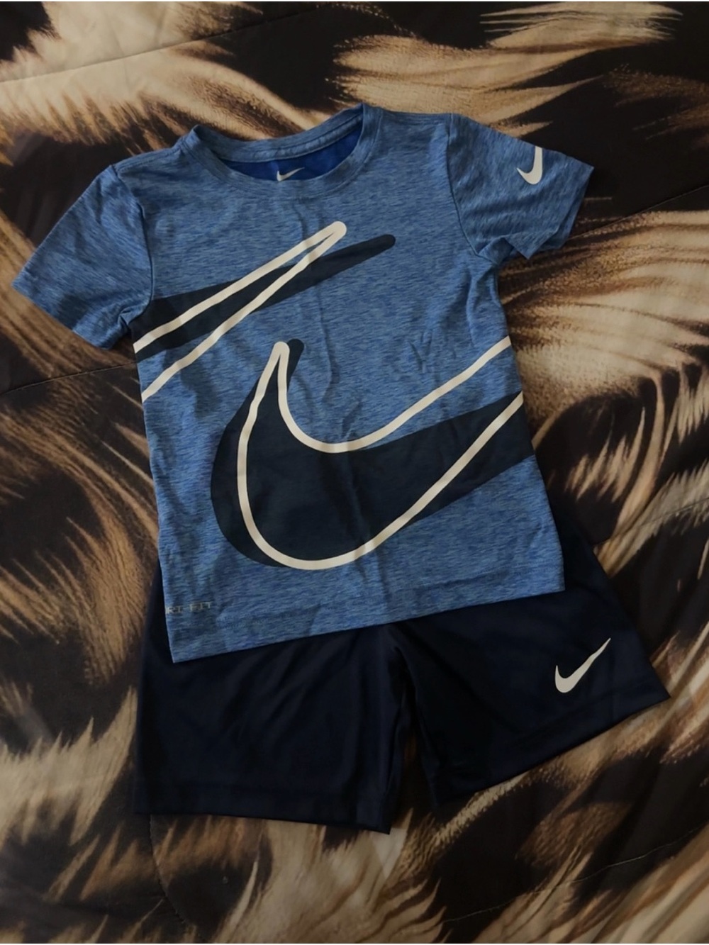 Nike Blue Heather Graphic Tee and Navy Shorts Set
